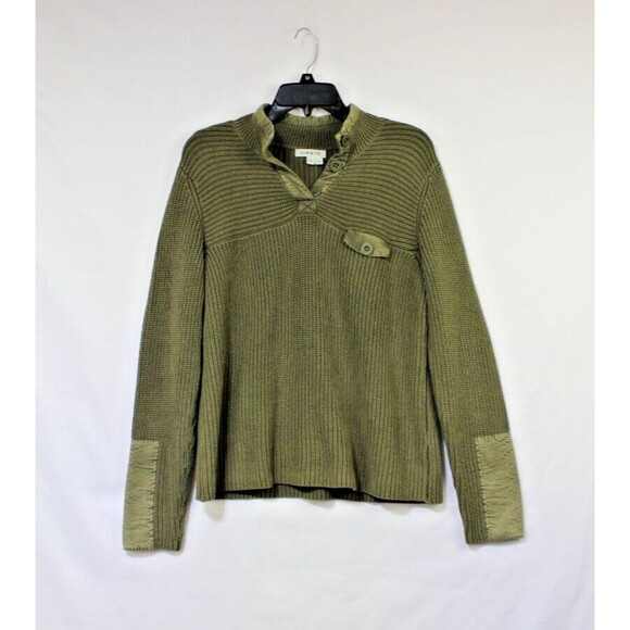 Orvis Sweater Mens Medium Green Pullover 1/4 Button 100% Cotton Outdoors Casual - Picture 10 of 10